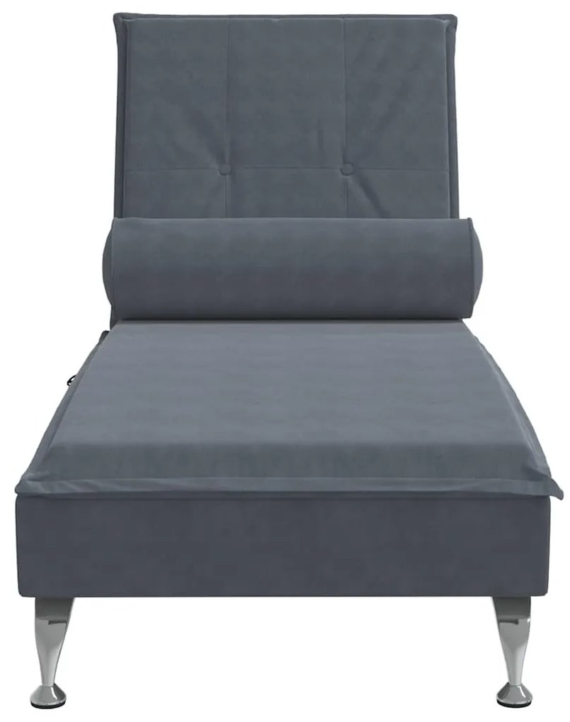 Chaise lounge de massagem com rolo veludo cinzento-escuro