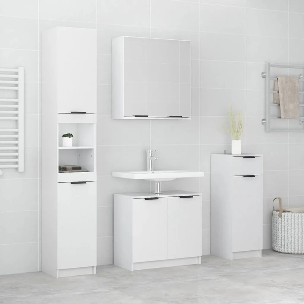 vidaXL 4pcs conj. armários de casa de banho madeira processada branco