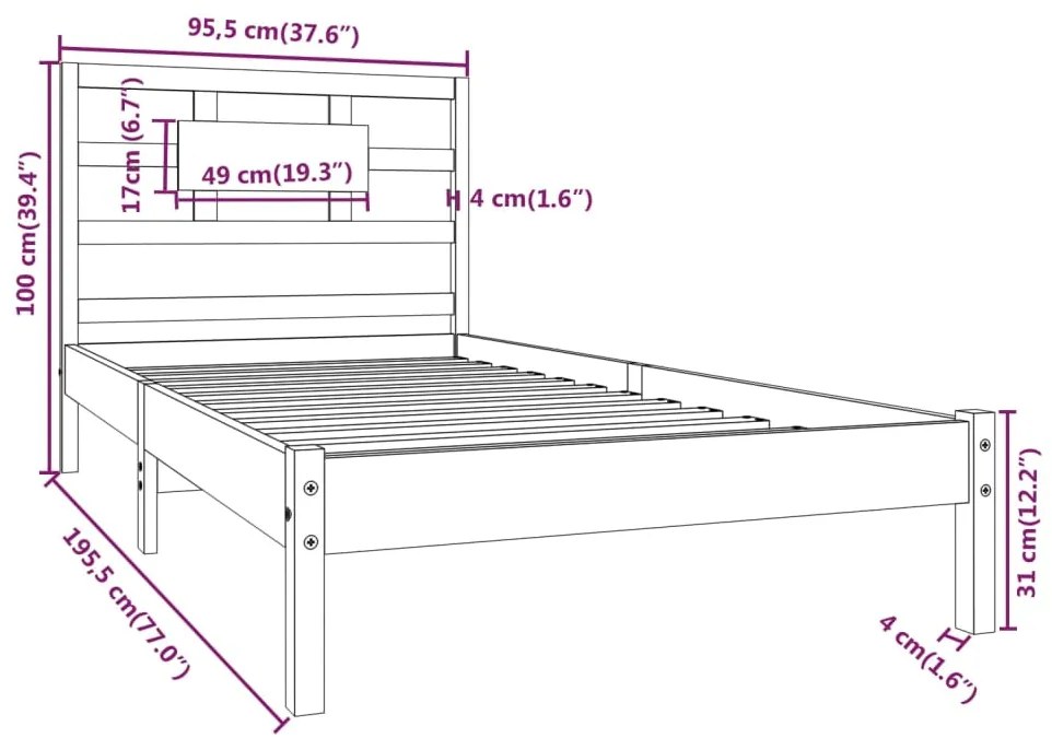 Estrutura de cama solteiro 90x190 cm madeira maciça