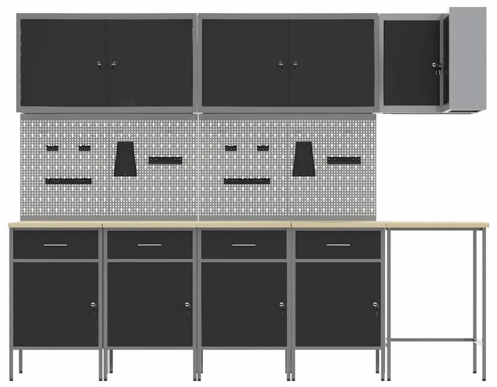 Conjunto de Armário e Painel de Ferramentas vidaXL com 12 Peças Preto