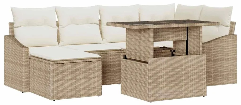 Conjunto de Sofá de Jardim com 7 Peças e Almofadas Bege em Rattan Sint