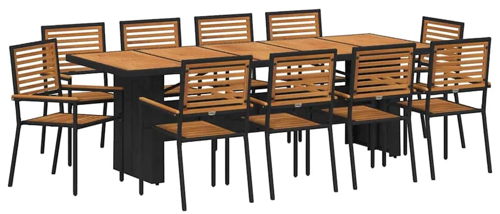 Conjunto de Jantar de Jardim vidaXL 11 Peças Preto Rattan Poliéster Ac