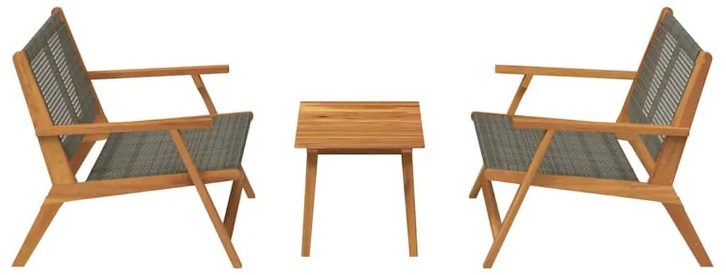 Conjunto de Cadeiras e Mesa - 3 Peças em Madeira de Acácia Maciça Cinz