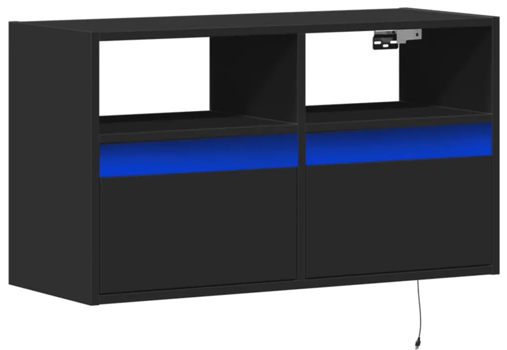Móvel de parede para TV com luzes LED 80x31x45 cm preto