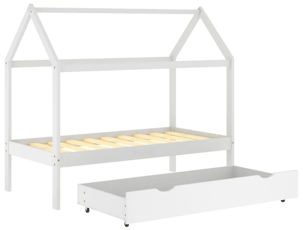 Cama para crianças c/ gaveta 80x160 cm pinho maciço branco