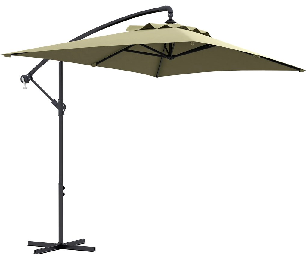 Outsunny Chapéu de Sol Excêntrico 294x193 cm Chapéu de Sol de Jardim com Base Cruzada e Manivela Impermeavel Proteção UV Bege