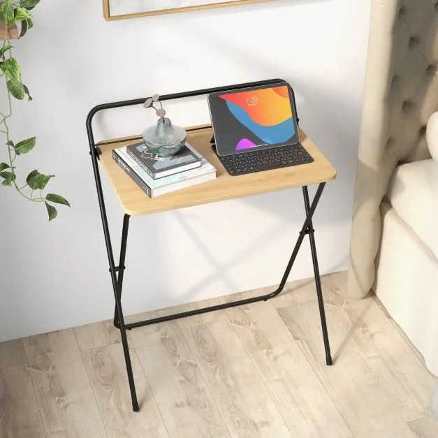 Secretária dobrável de 60 cm com suporte para tablet Mesa de escritório versátil para estudo 64 x 43 x 80 cm Natural