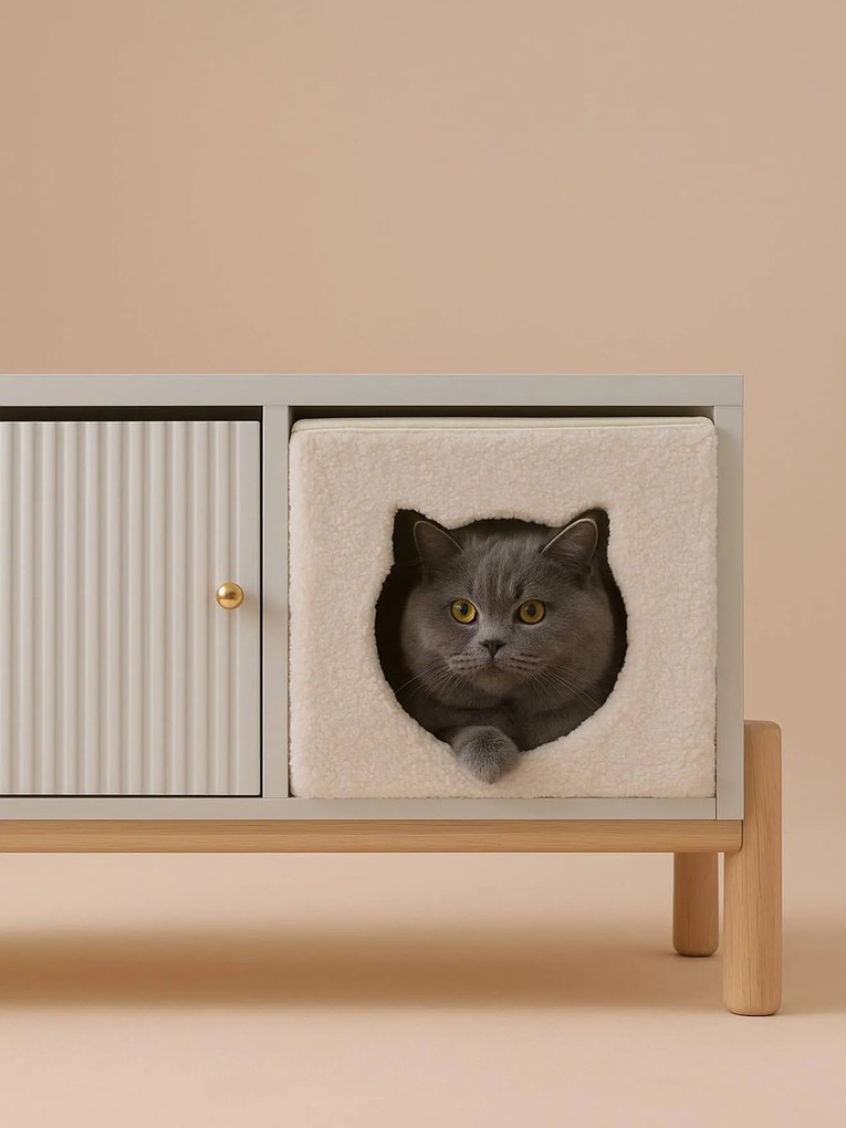 Cesto em tecido Teddy Family, para gato branco