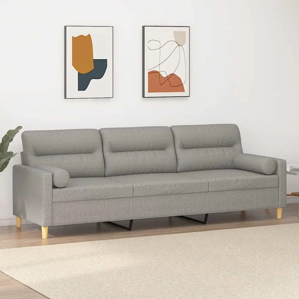 vidaXL Sofá 3 lugares c/ almofadas/almofadões 210cm tecido cinza-claro