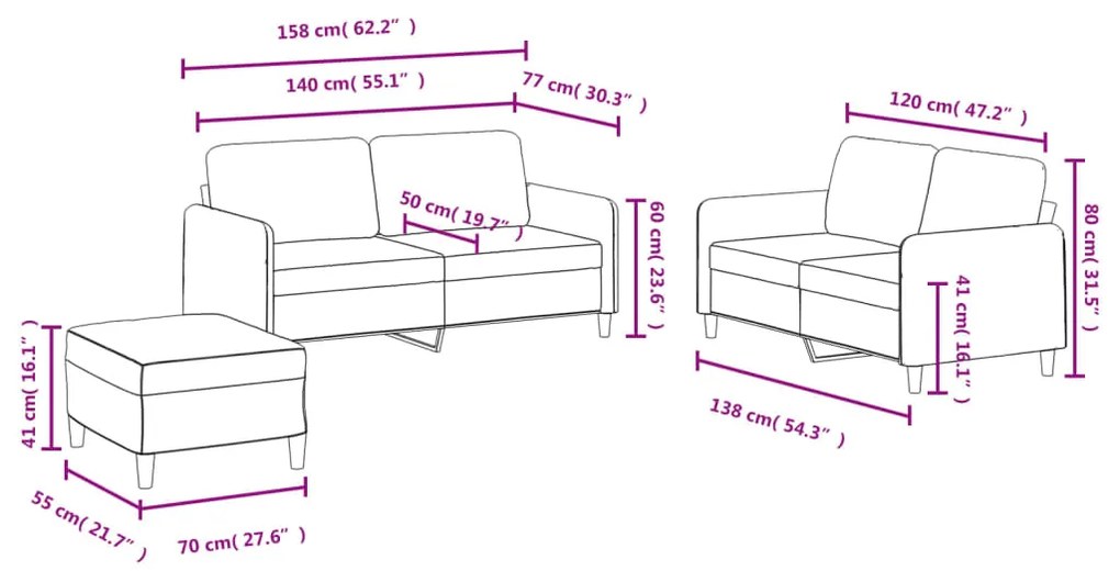 3 pcs conjunto de sofás veludo cinzento-escuro