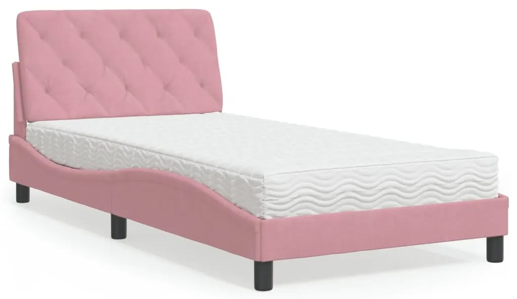 Cama com colchão 100x200 cm veludo rosa