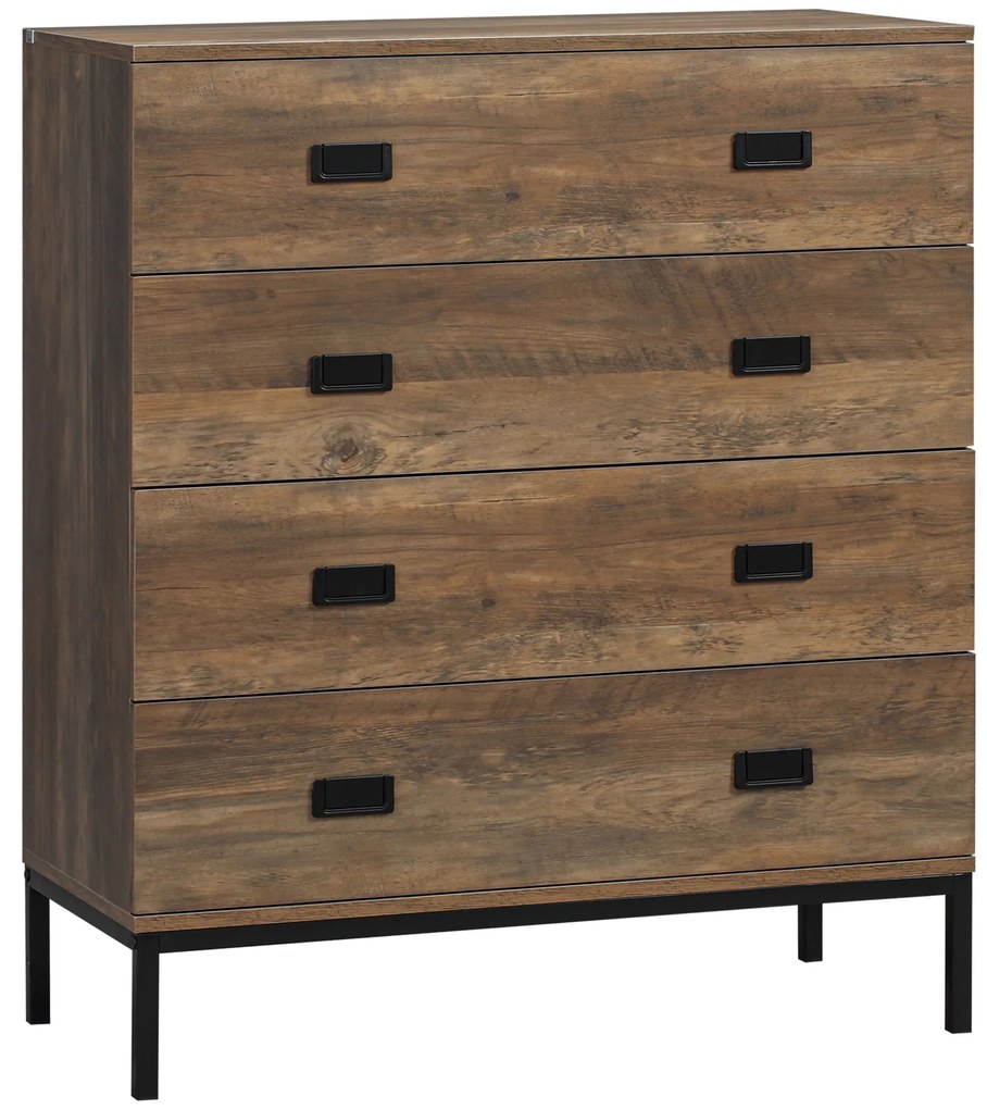 HOMCOM Cômoda 4 Gavetas Móvel de Arrumação estilo Industrial Pés de Metal Preto 80x39x95 cm | Aosom Portugal