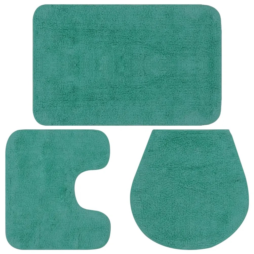 vidaXL Conjunto tapetes de casa de banho 3 pcs tecido turquesa