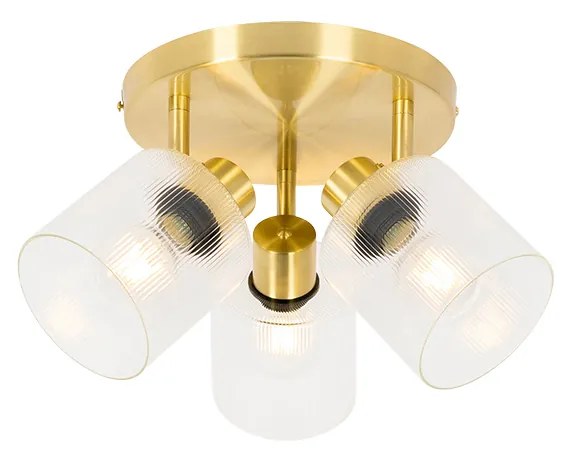 Candeeiro de teto dourado com vidro 3 luzes ajustáveis redondo - Laura Art Deco