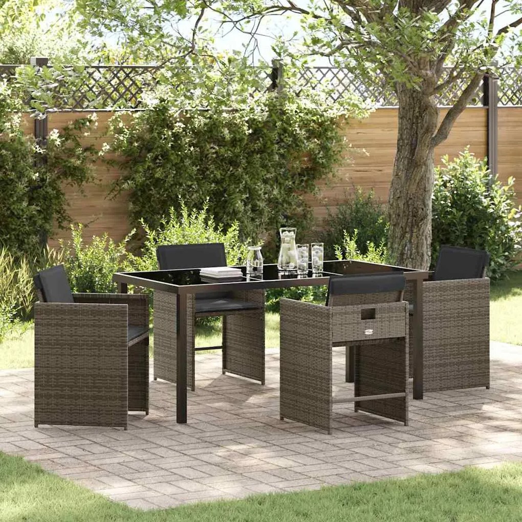 Conjunto de Jantar de Jardim de 5 Peças com Almofadas Cinza Rattan Pol