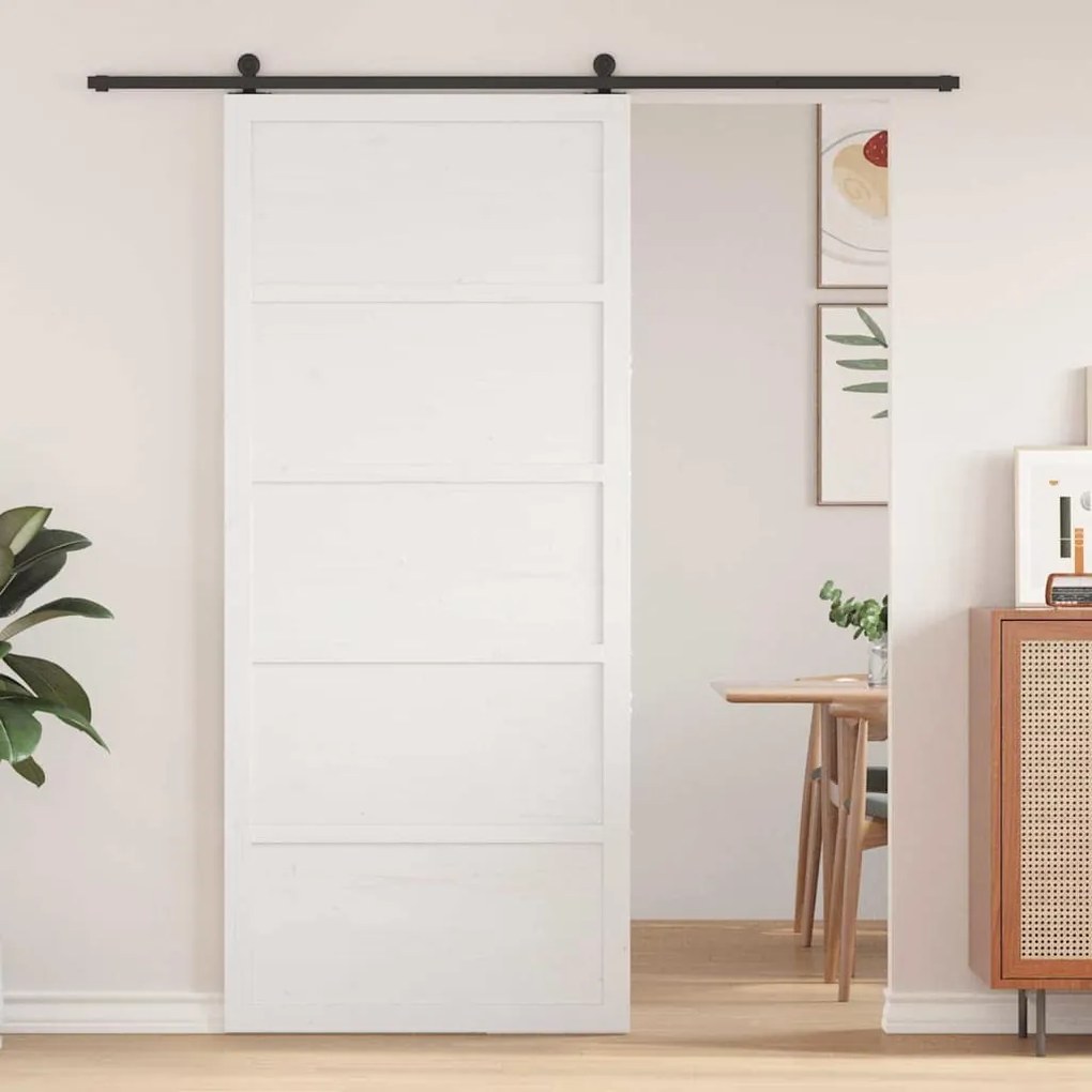 vidaXL Porta de Celeiro Branco 100 x 208 cm Madeira de pinho maciça
