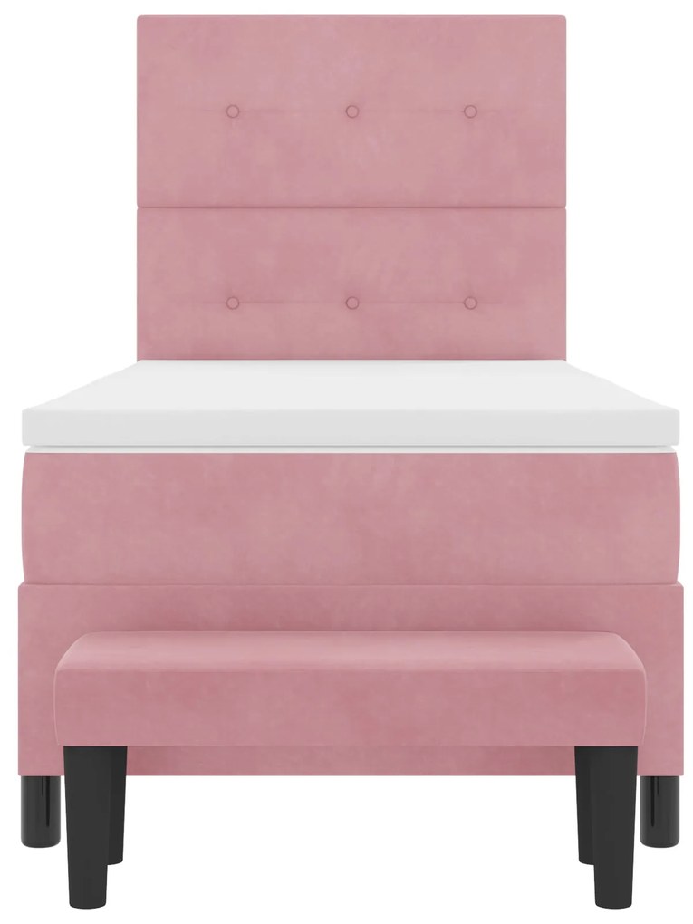 Cama Box Spring com Colchão e Banco Rosa 90x190 cm Veludo