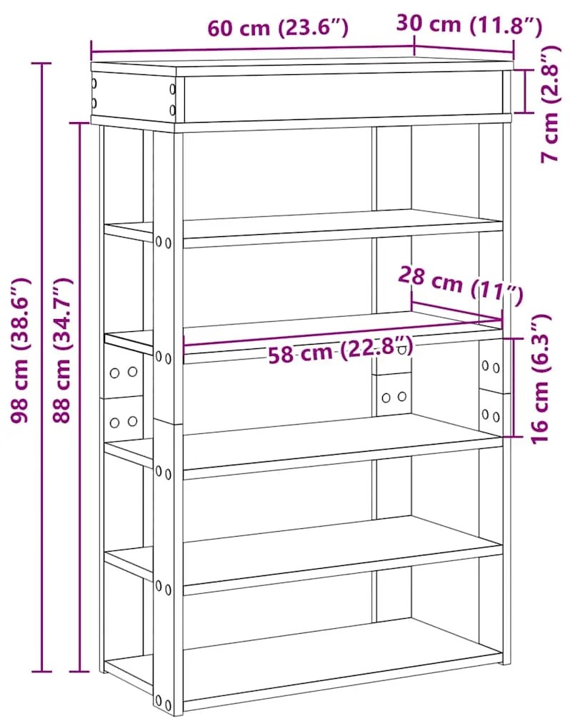 Sapateira 60x30x98 cm derivados de madeira cinzento sonoma