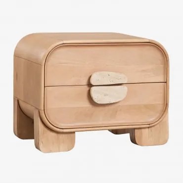 Mesa De Cabeceira 55x40 Cm Em Madeira De Manga E Pedra Natural Kivalina Travertino - Madeira De Manga Clara - Sklum