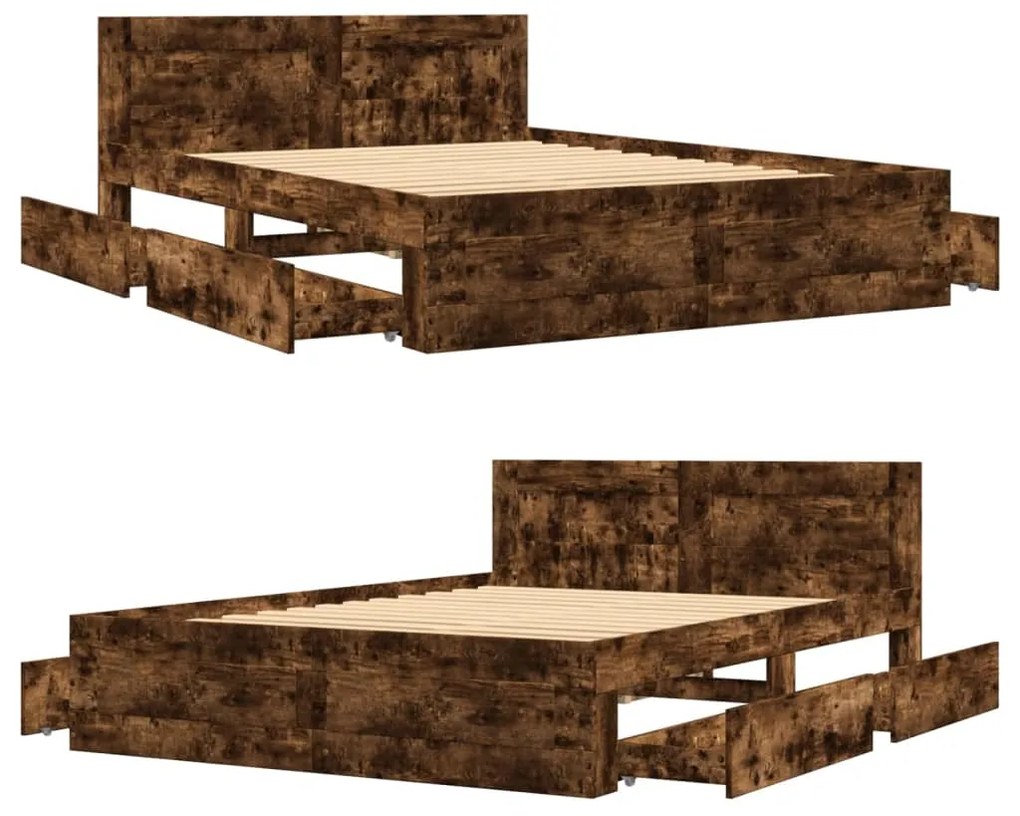 Estrutura cama c/ cabeceira derivados madeira carvalho fumado