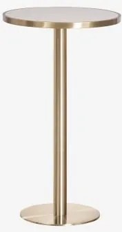 Mesa Alta De Bar Redonda Ø60 Cm Em Grés Xiren Branco - Dourado Escovado - Sklum