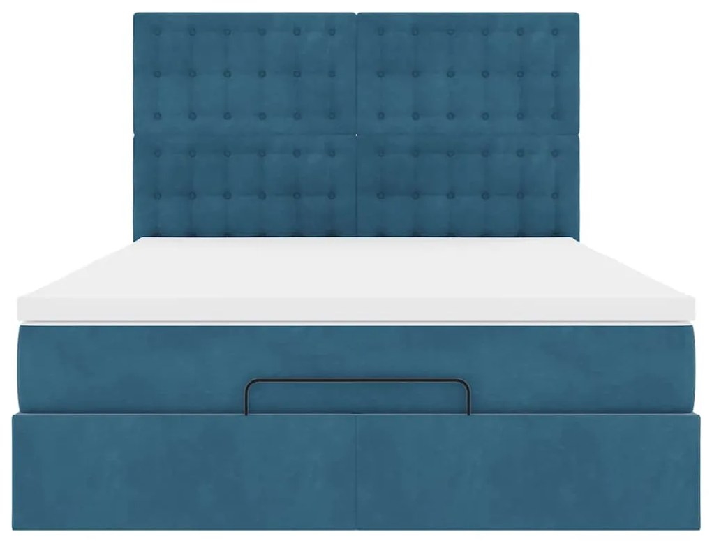 Estrutura cama otomana colchões 140x190 cm veludo azul escuro