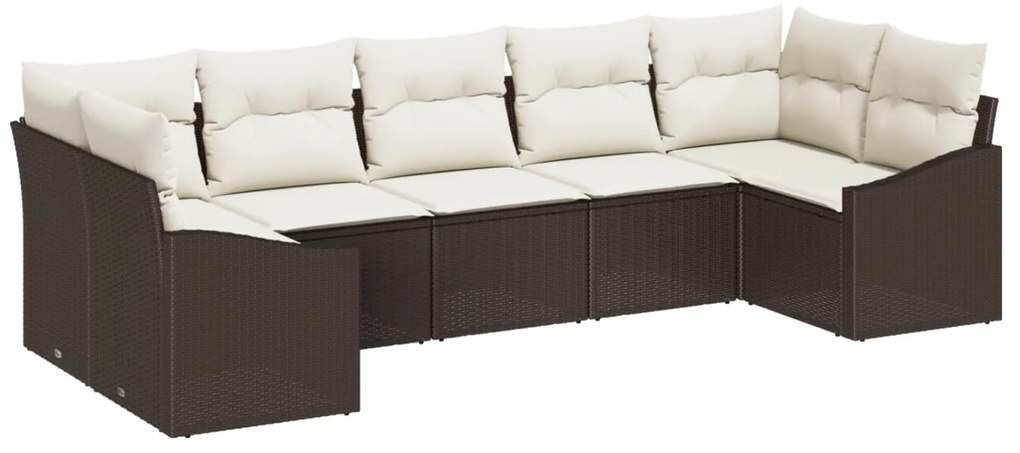 vidaXL Conjunto de Sofá de Jardim 7 pcs Marrom e Creme vime PE