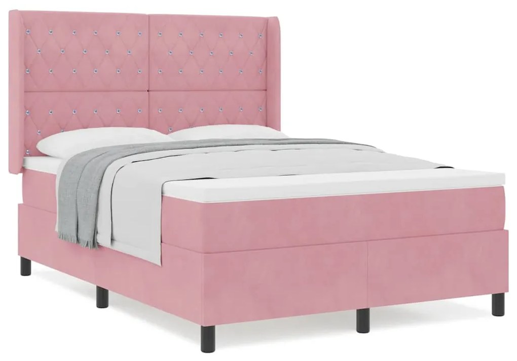 Cama Box Spring com Colchão Rosa 160x200 cm Veludo