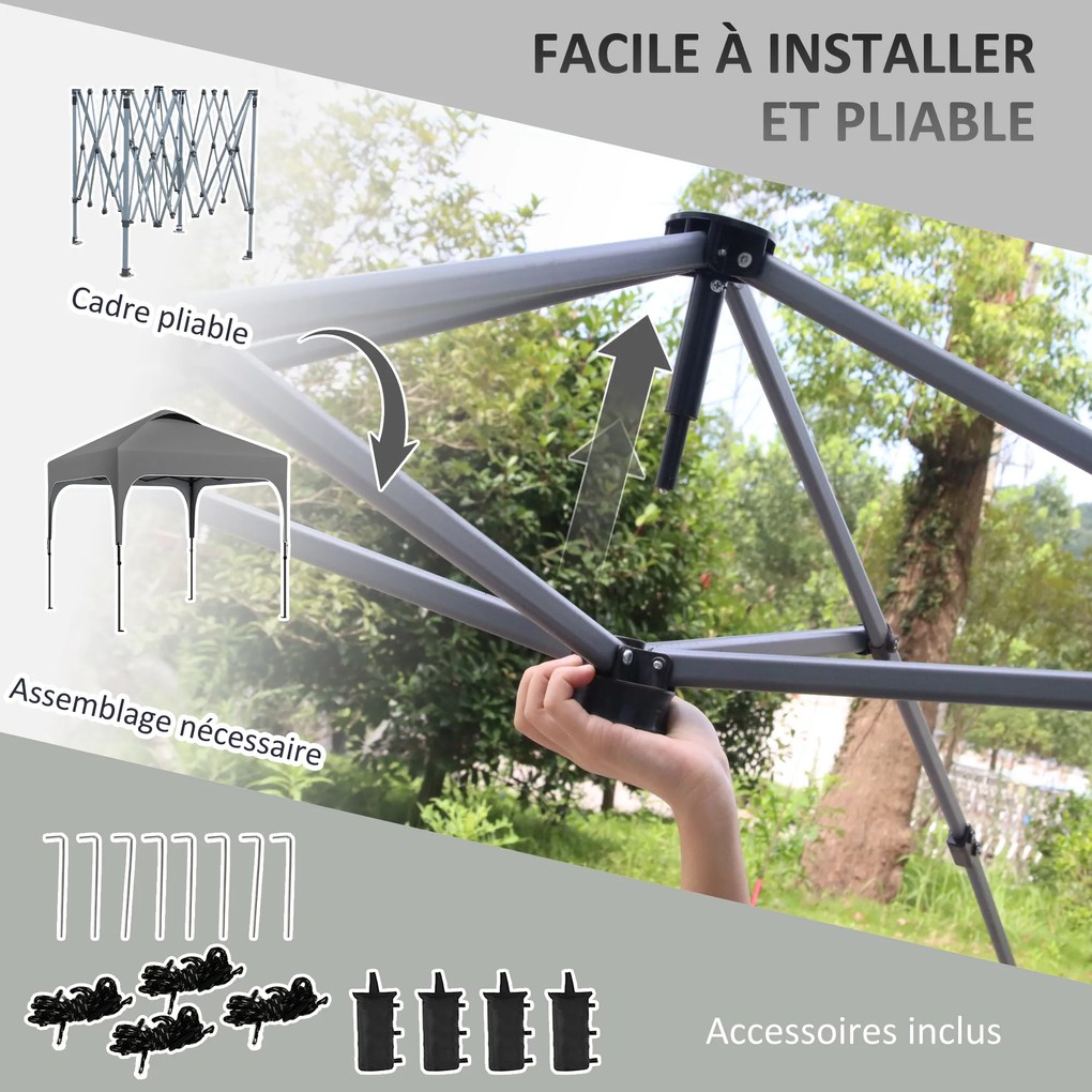 Tenda de jardim pop-up dobrável 2,5 x 2,5 m, altura ajustável, tecido Oxford com proteção UV50+, estrutura em aço, saco de transporte cinzento