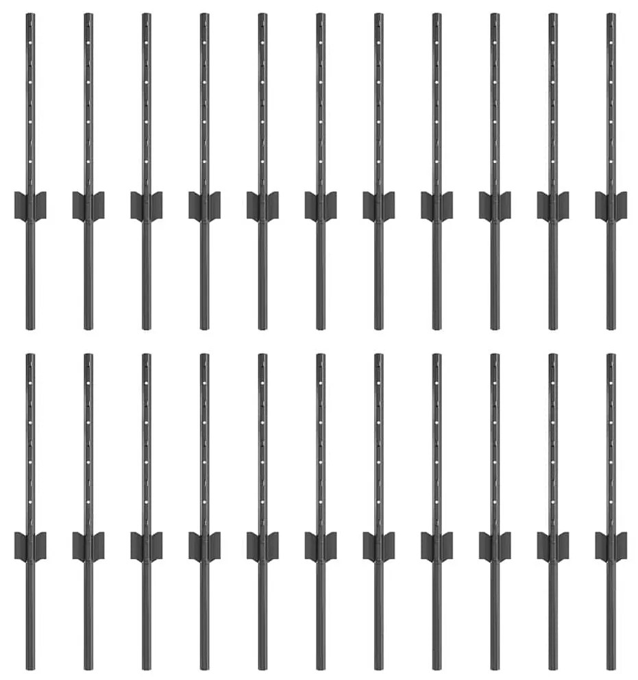 Postes de Cerca 22 pcs Cinzeto 50 x 0.4 m Metal