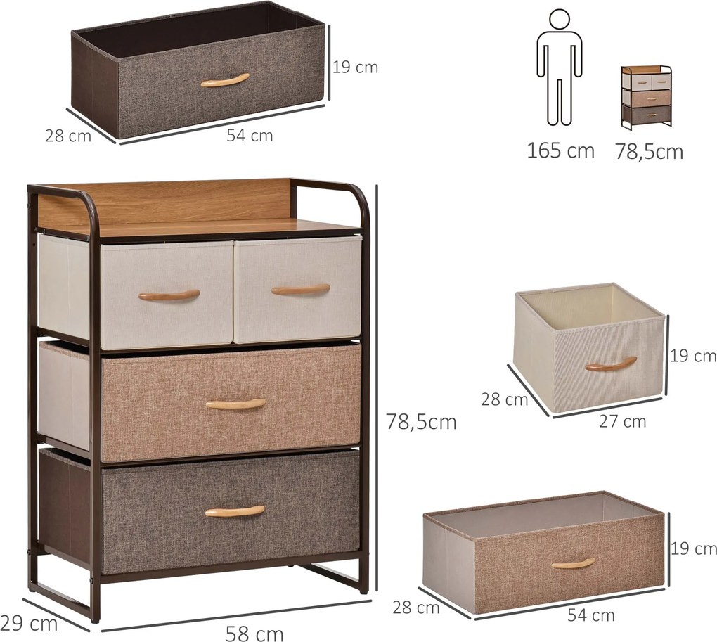 Cómoda de Tecido com 4 Cestos Removíveis – 58x29x78,5 cm – Multicor
