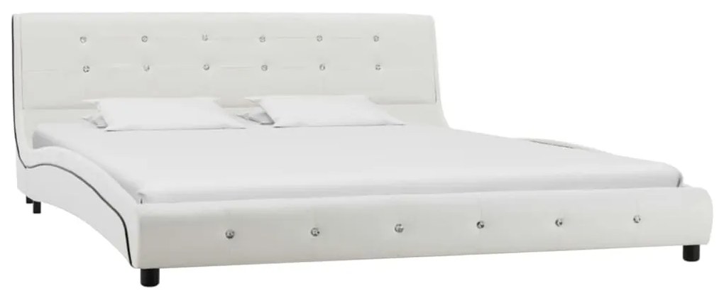 Cama + colchão espuma memória 160x200cm couro artificial branco