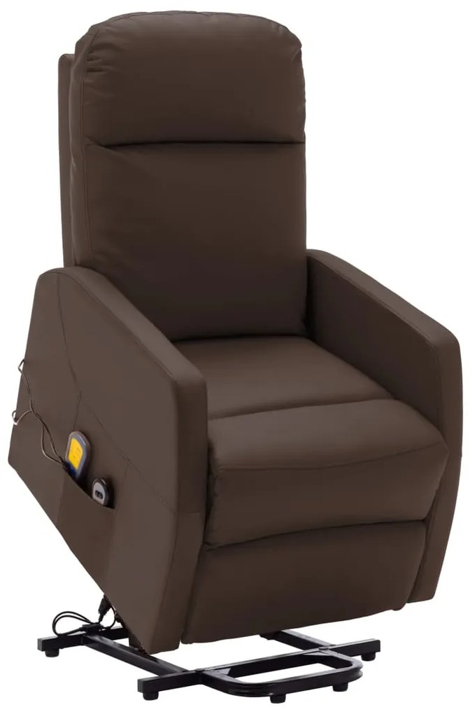vidaXL Poltrona de massagens elevatória couro artificial castanho
