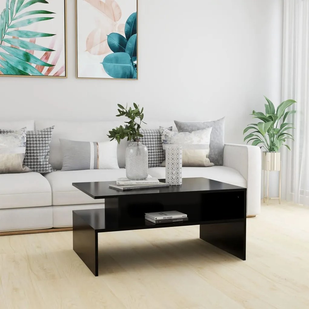 vidaXL Mesa de centro 90x60x42,5 cm contraplacado preto