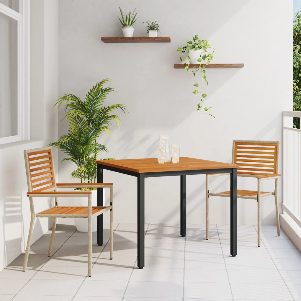 vidaXL Conjunto de Jantar de Jardim de 3 Peças em Rattan Poliéster Bege Acácia