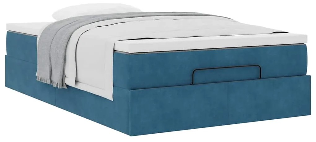 Cama otomana com colchão 120x190 cm veludo azul-escuro
