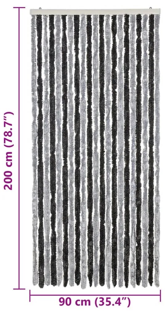 Cortina anti-insetos 90x200 cm chenille cinzento e preto
