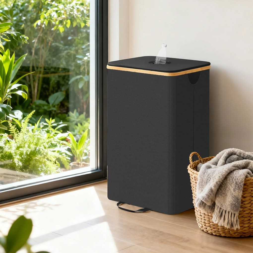 Contentor para garrafas de 100 L, 42 x 32,5 x 70,5 cm recipiente de reciclagem com tampa e saco interior para cozinha preto-bege
