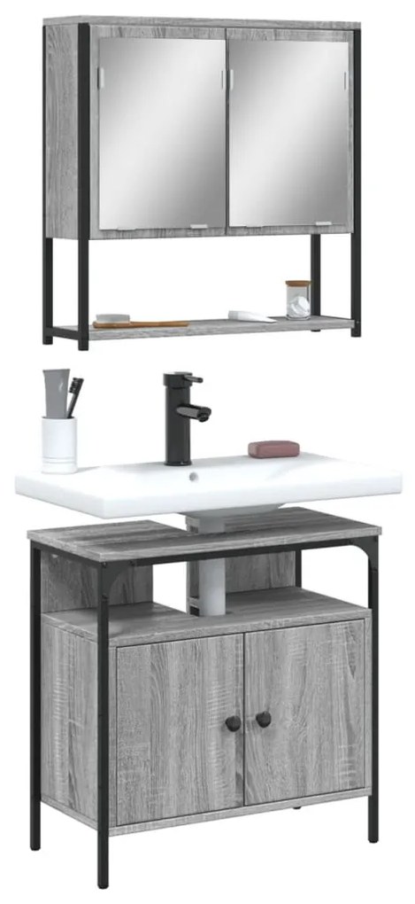 vidaXL 2 pcs conjunto móveis WC derivados de madeira sonoma cinza