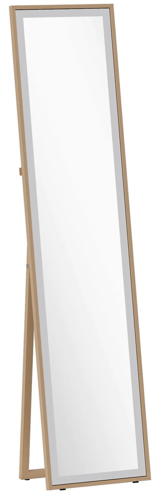 Espelho de Pé 157x37 cm com Moldura em MDF Espelho de Parede Retangular  com 2 Formas de Utilização Madeira e Prata