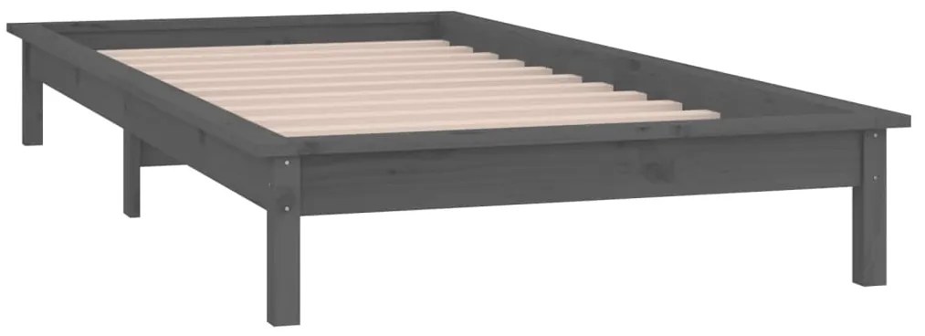 Estrutura cama c/ LED solteiro 75x190cm madeira maciça cinzento