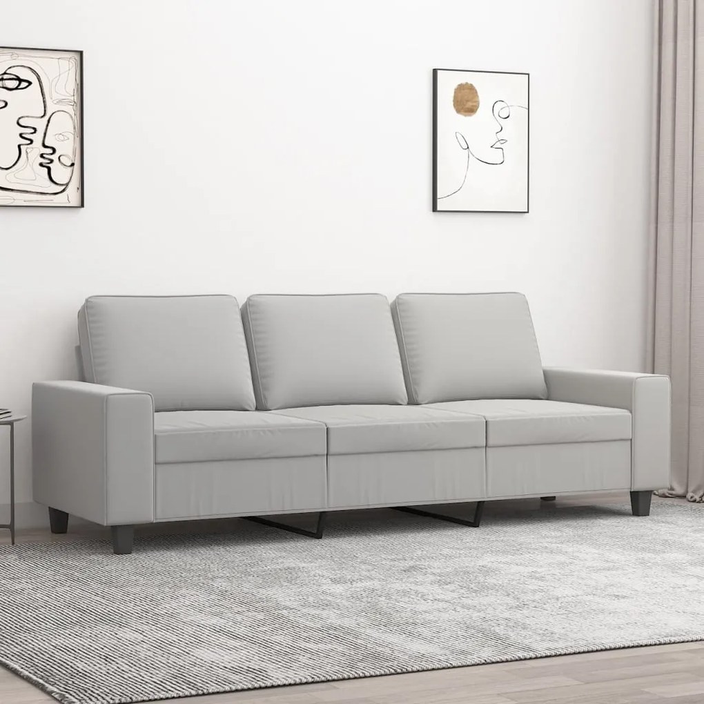 vidaXL Sofá de 3 lugares 180 cm tecido de microfibra cinzento-claro