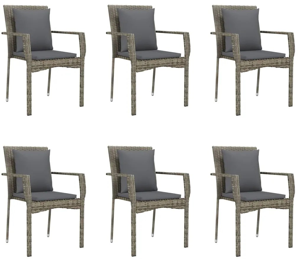 7 pcs conjunto jantar jardim c/ almofadões vime PE preto/cinza