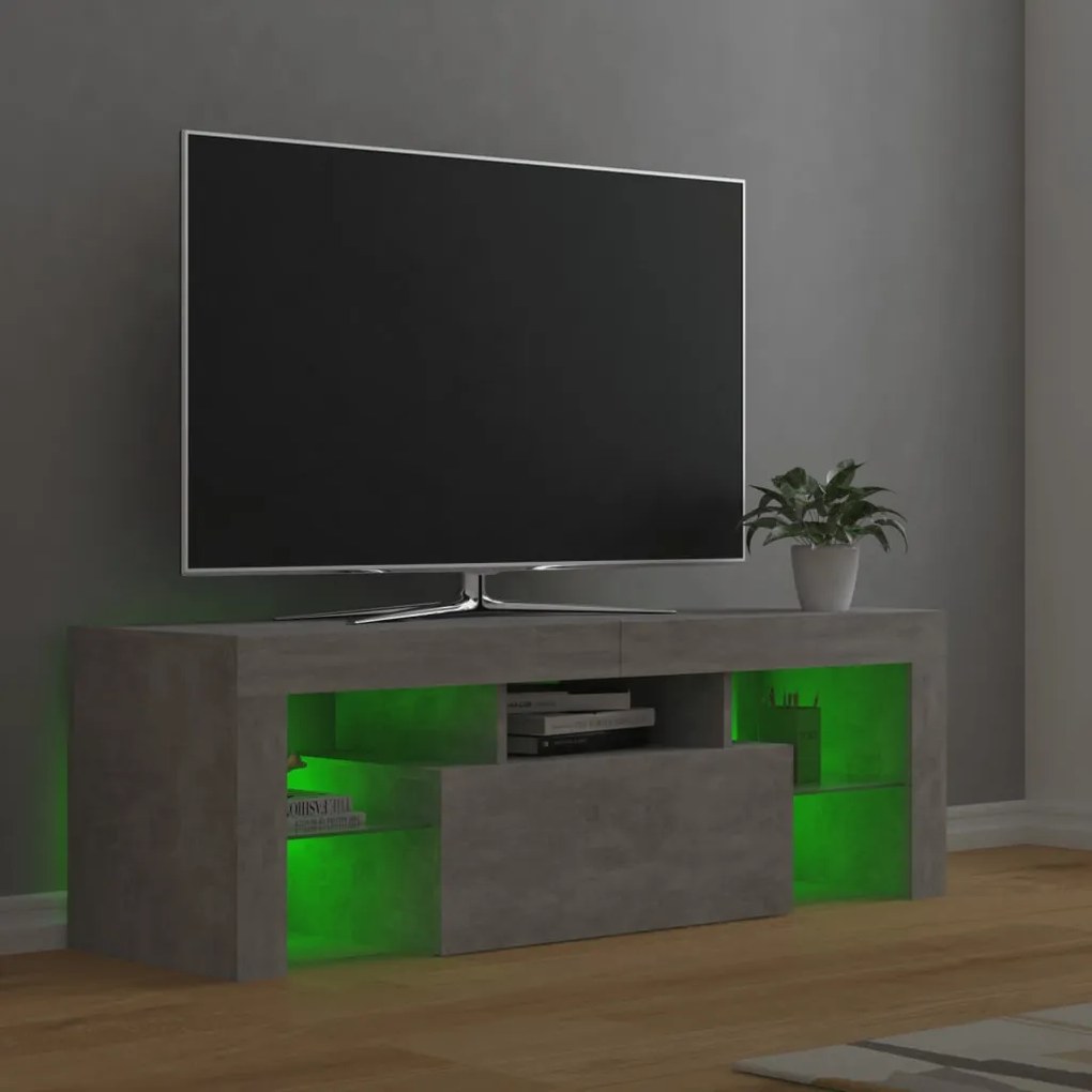 Móvel de TV com luzes LED 120x35x40 cm cinzento cimento