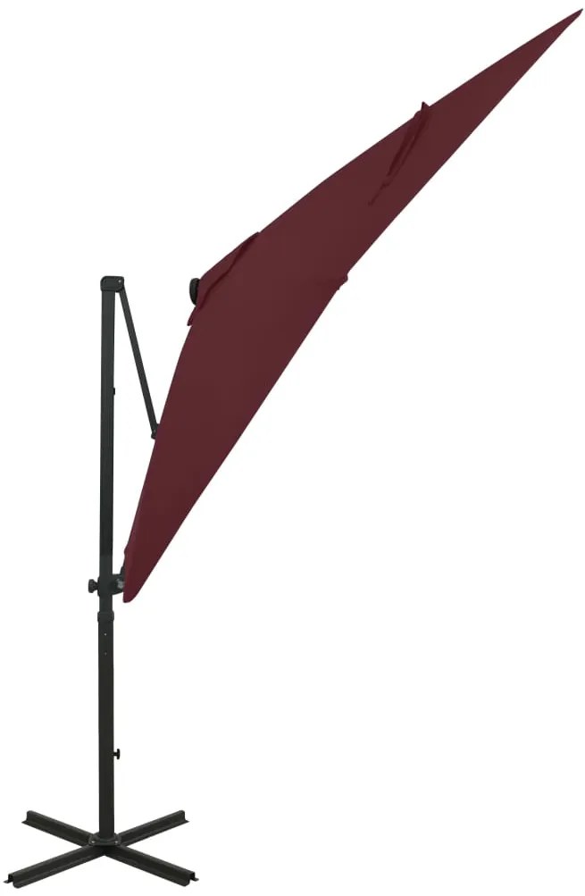 Guarda-sol de jardim com poste e luzes LED 250 cm bordô