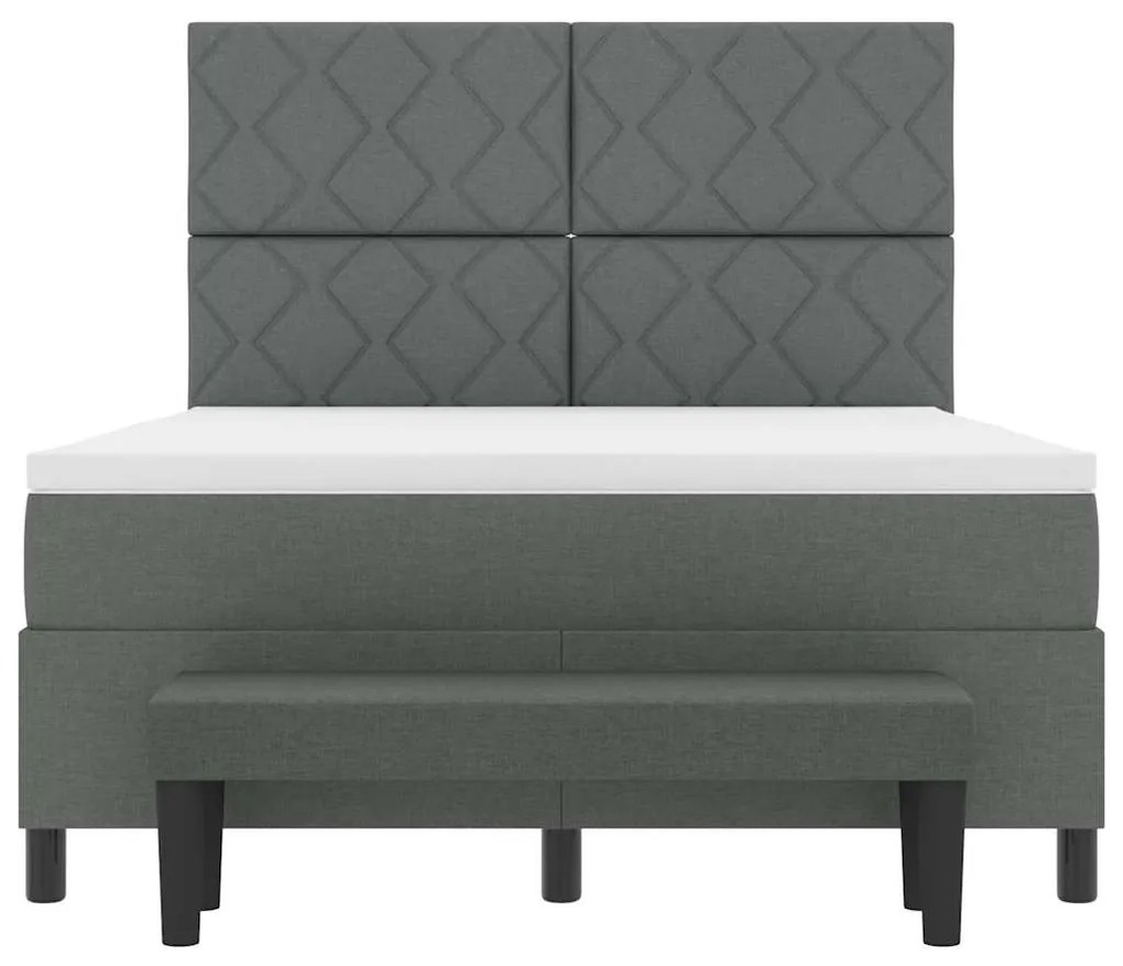 Cama Box com Colchão &amp; Banco Cinza Escuro 160x200 cm Tecido