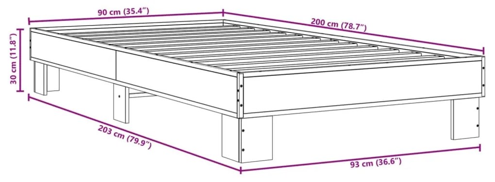 Estrutura de cama derivados de madeira e metal carvalho fumado