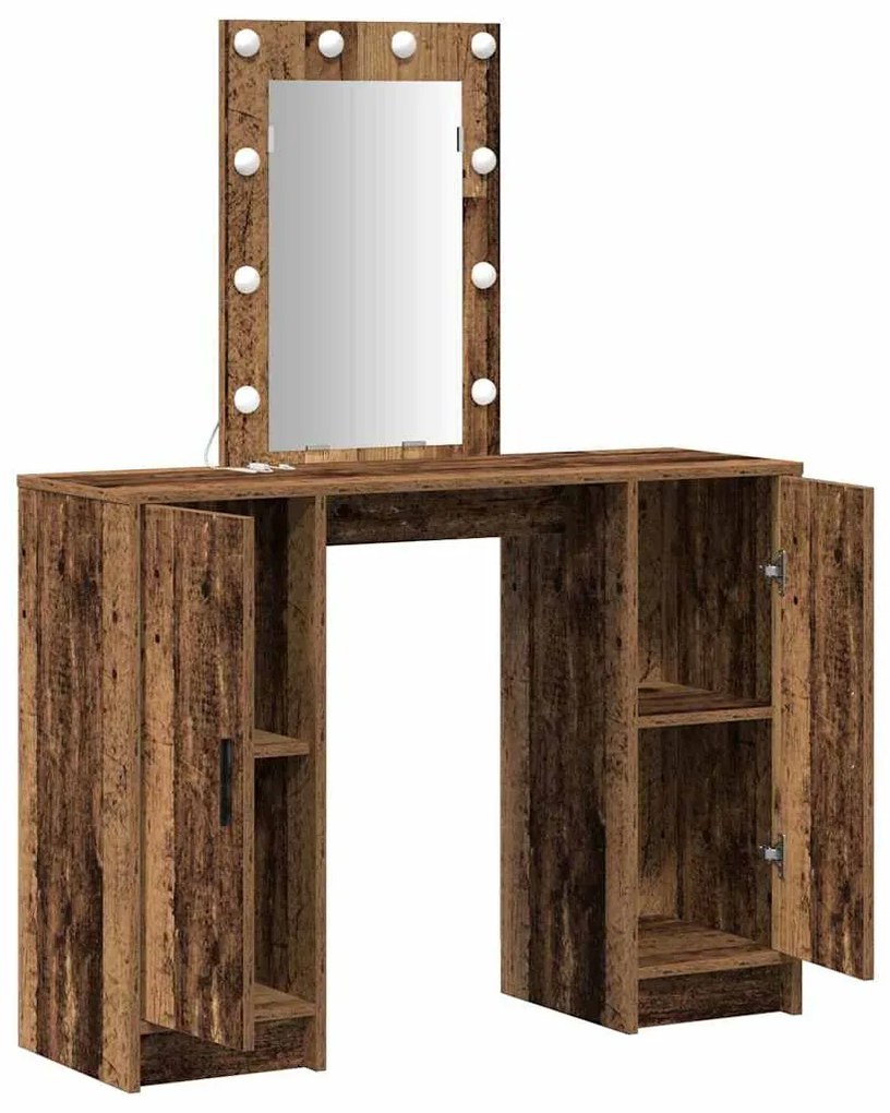 Mesa de Maquilhagem com Luzes LED Madeira Velha 102x33x135 cm