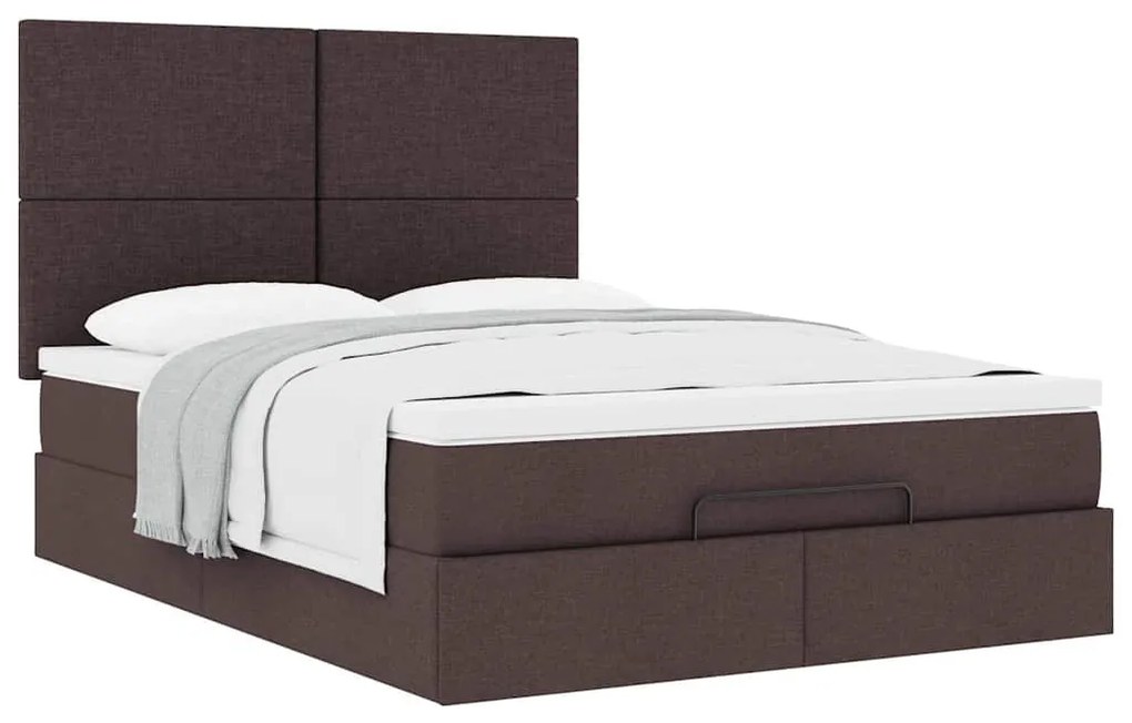 Estrutura cama otomana colchão 140x200cm tecido castanho escuro