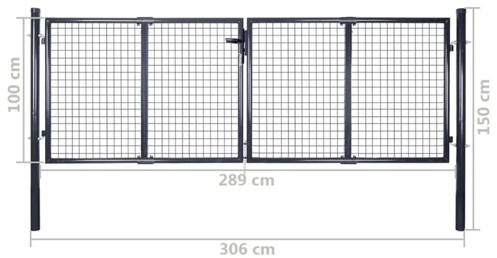Portão de jardim em rede aço galvanizado 289x100 cm cinzento